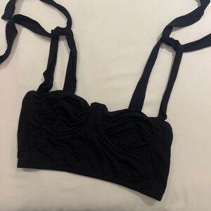 Adika Black Bustier Crop Top Ruched Underwire Tie Shoulder Straps Small